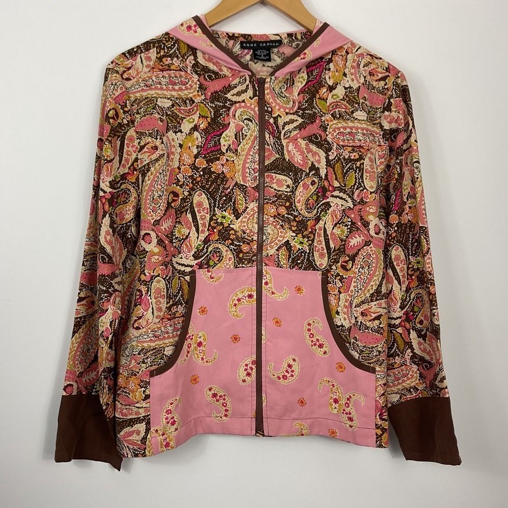 Anne Carson Silk Paisley Zip Up Hoodie Jacket Women's Size S
